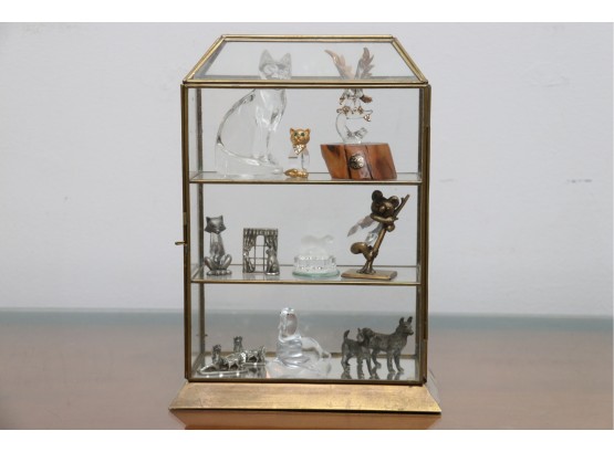 Petite Brass Display Case With Figurines Collection