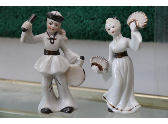 Vintage Porcelain Asian Man & Woman Figurines