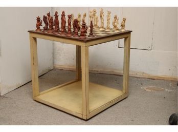 Mid Century Asian Warrior Chess Table With Carved Resin Pieces