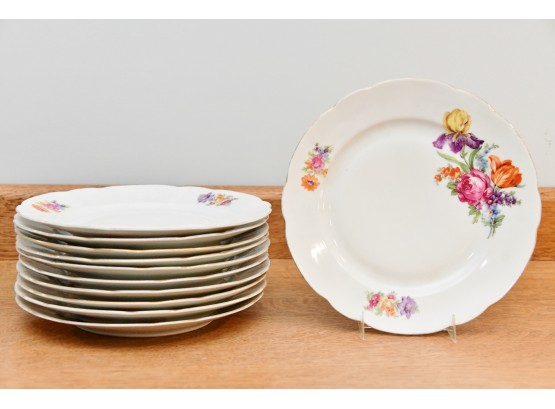 Set Of 11 Floral Luncheon Plates Made In Czechoslavakia