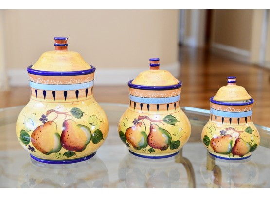 Set Of 3 Fruit Themed Canisters