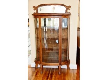 Vintage Tiger Oak Display Cabinet With Removable Mirror Top