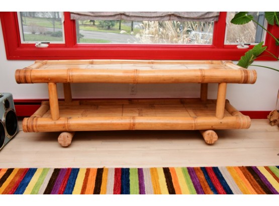 Custom Bamboo Oversized Console Table With Lower Storage Shelf