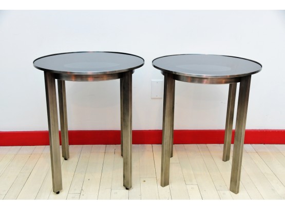 Pair Of Calvin Klein Round Glass End Tables