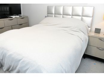 Full Size Bed With Silver Faux Leather Headboard