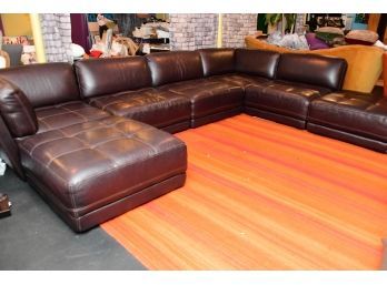 Chateau DAx Seven Piece Brown Leather Sectional Sofa