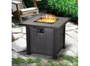 New In Box Outsunny Slate And Wicker Outdoor Gas Firepit Table