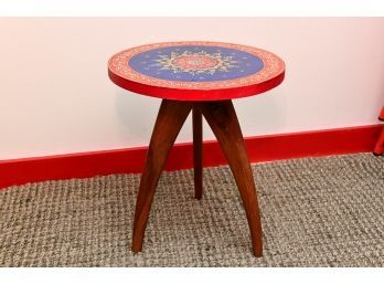 Three Legged Side Table With Decorative Top