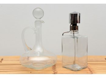 Pair Of Glass Decanters One From Crate & Barrel