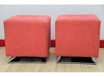 Pair Of Swivel Ottomans With Chrome Bases