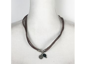 Four Strand Brown Leather Necklace With Charms