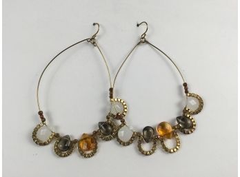 Large Stone Hoop Pierced Earrings
