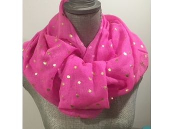 Aerie Pink Infinity Scarf With Gold Polka Dots