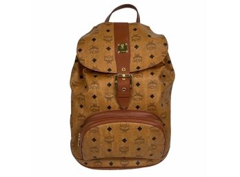 Authentic MCM Drawstring Visetos Leather Backpack