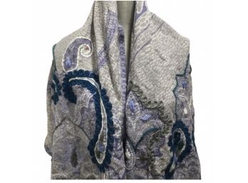 Evelyn K Embroidered Wool Paisley Scarf/Wrap