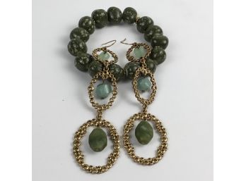 Green Stones Bracelet & Pierced Earrings