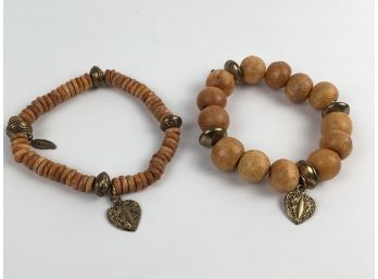 Two Wood Bracelets With Gold-tone Accents