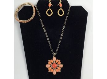 Peach Necklace, Earrings & Bracelet