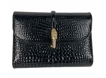 Firenze Faux Black Alligator Clutch Handbag