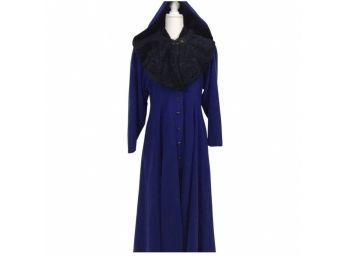 Vintage Pirjo Royal Blue Wool Coat With Collar & Hood