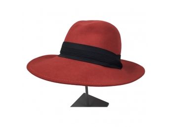 Ladies Red Wool Hat With Black Trim