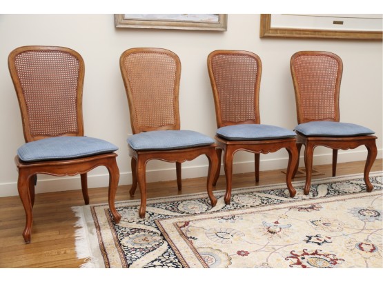 4 French Country Louis XV Style Cane & Walnut Dining Chairs