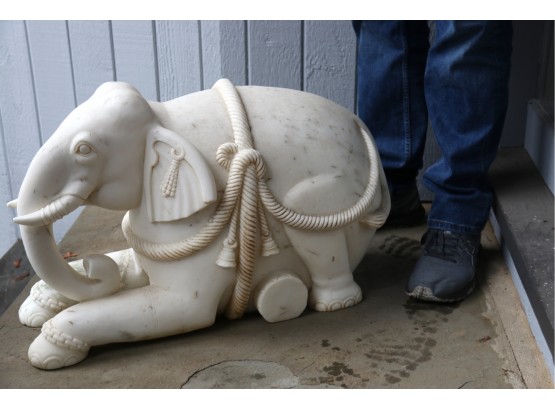 White Polished Marble Elephant Sculpture