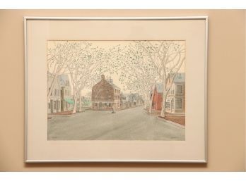 Town Square Watercolor Serigraph Numbered And Signed