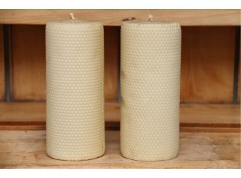 A Pair Of Beeswax Honeycomb Candles