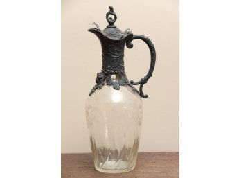 Antique Etched Glass Pitcher