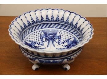 Antique Russian Blue And White Footed Bowl
