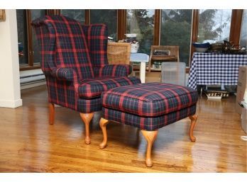 Ralph Lauren Covered Kravit Wing Back Chair And Ottoman