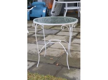White Wrought Iron Outdoor Glass Top Side Table