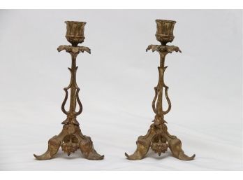 Antique Gilded Bronze Brass Candlesticks