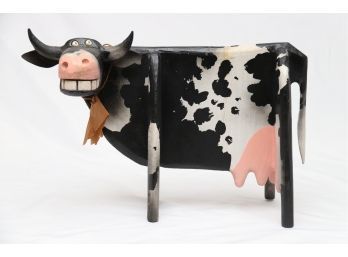 A Wooden Farmhouse Folk Art Cow Artist Signed
