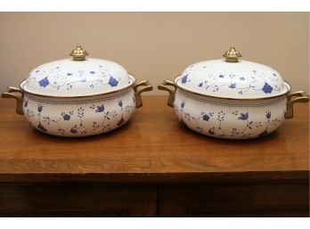 Blue And White Enamel Ware Covered Dishs