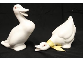 A Pair Of White Ceramic Ducks