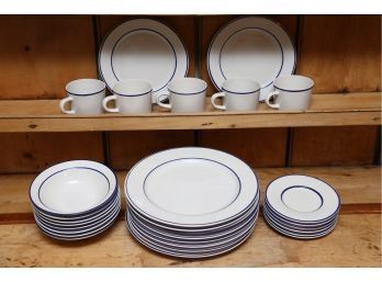 Vintage Stoneware Pottery Blue And White Dish Set