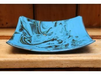 Large Blue Swirl Art Glass Center Piece Dish