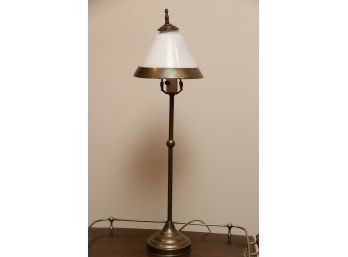 A Vintage Brass And Opaline Glass Shade Lamp