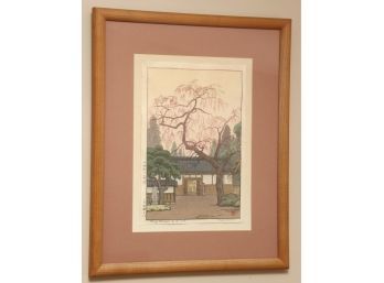 Yoshida, Toshi (1911 - 1995) Cherry Blossoms By The Gate Woodblock Print