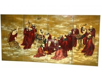 4 Panel Asian Lacquer Wall Hanging