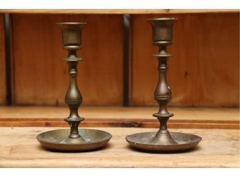 Pair Of Antique English Brass Candlesticks