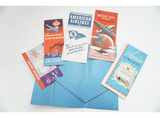 Group Of Vintage Airline Pamphlets And Maps Including Air Express