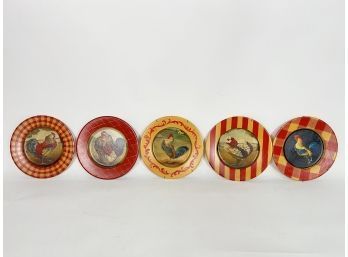 Set Of 5 Hand Painted Poultry Tin Plates