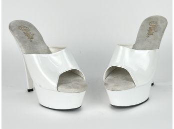 White Patent Leather Peek Toe Heels By Pleaser - Size 11