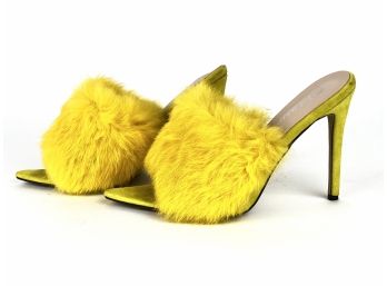 Yellow Fuzzy Heeled Sandals By DElelventh - Size 10