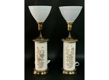 Pair Of Brass And Porcelain Table Lamps