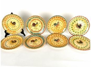 Set Of 8 Horchow Italian Rooster Plates