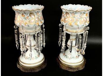 Pair Of Drop Crystal Console Lamps